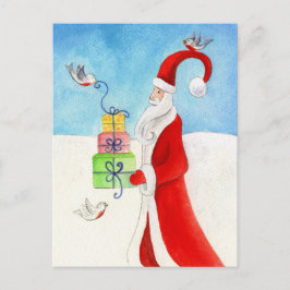 Der Weihnachtsmann mit Vögeln im Schneeflocken Feiertagspostkarte