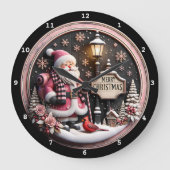 Der Weihnachtsmann mit Weihnachtsdetails Große Wanduhr (Vorderseite)