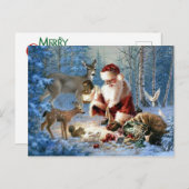 Der Weihnachtsmann mit Wildtieren Feiertagspostkarte (Vorne/Hinten)