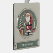 Der Weihnachtsmann Mitte des Jahrhunderts, moderne Banner-Ornament Silber (Rechts)