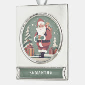 Der Weihnachtsmann Mitte des Jahrhunderts, moderne Banner-Ornament Silber (Links)