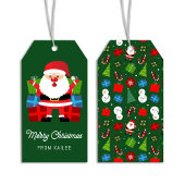 Der Weihnachtsmann präsentiert einen grünen Weihna Geschenkanhänger