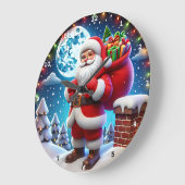 Der Weihnachtsmann präsentiert unter einem Sternen Große Wanduhr (Winkel)