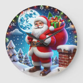 Der Weihnachtsmann präsentiert unter einem Sternen Große Wanduhr (Vorderseite)