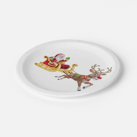 Der Weihnachtsmann reitet auf Schlitten Pappteller (Schrägansicht)