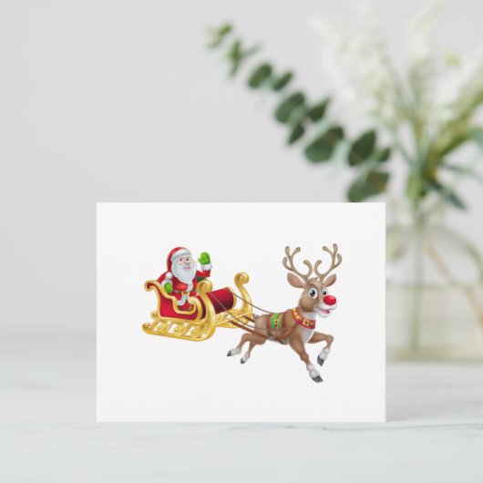 Der Weihnachtsmann reitet auf Schlitten Postkarte (Stehend Vorderseite)