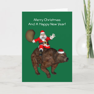 Der Weihnachtsmann reitet einen Bär Feiertagskarte