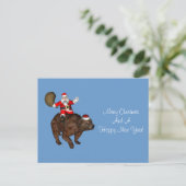 Der Weihnachtsmann reitet einen Bär Feiertagspostkarte (Stehend Vorderseite)