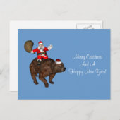 Der Weihnachtsmann reitet einen Bär Feiertagspostkarte (Vorne/Hinten)