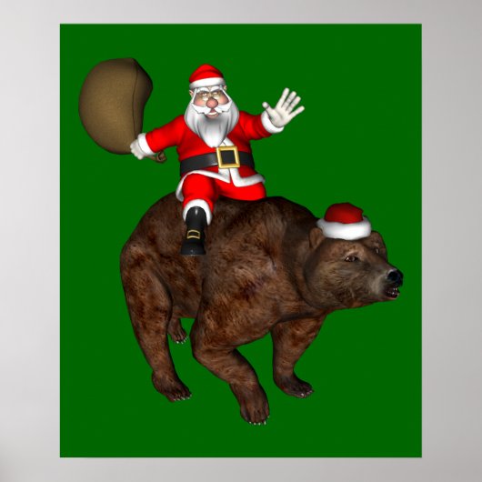 Der Weihnachtsmann reitet einen Bär Poster (Vorne)