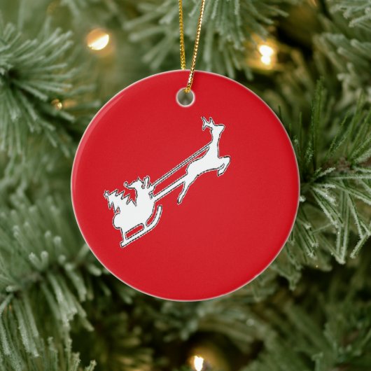 Der Weihnachtsmann reitet mit Rentieren Keramik Ornament (Baum)