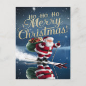 Der Weihnachtsmann schneidet die Pisten Postkarte (Vorderseite)