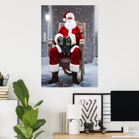 Der Weihnachtsmann sitzt im Stuhl | AI Art Poster (Heimbüro)