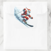 Der Weihnachtsmann Skifahren auf dem Snowy Mountai Quadratischer Aufkleber (Tasche)