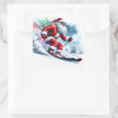 Der Weihnachtsmann Skifahren im Winter Schneeberg Quadratischer Aufkleber (Tasche)