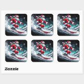 Der Weihnachtsmann Skifahren im Winter Schneeberg Quadratischer Aufkleber (Blatt)