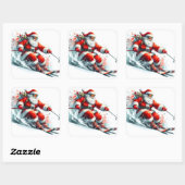 Der Weihnachtsmann Skifahren Joydown a Snowy Mount Quadratischer Aufkleber (Blatt)