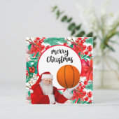 Der Weihnachtsmann spielt Basketball Frohe Weihnac Karte (Stehend Vorderseite)