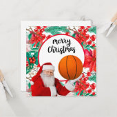 Der Weihnachtsmann spielt Basketball Frohe Weihnac Karte (Vorderseite/Rückseite Beispiel)