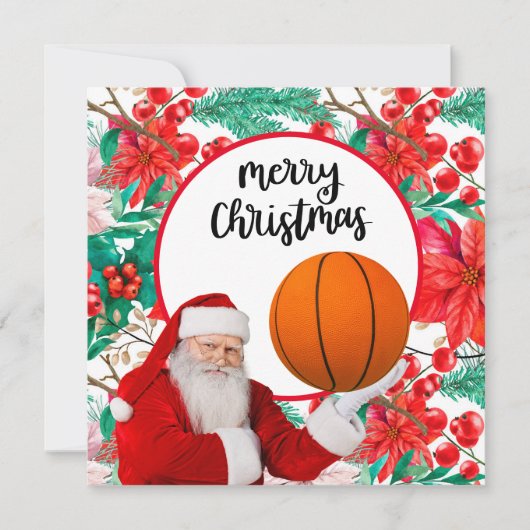 Der Weihnachtsmann spielt Basketball Frohe Weihnac Karte (Vorderseite)