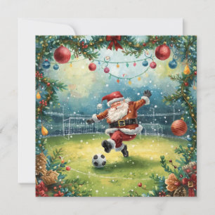 Der Weihnachtsmann spielt Fußball auf dem Weihnach Karte