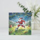 Der Weihnachtsmann spielt Fußball auf dem Weihnach Karte (Stehend Vorderseite)