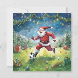 Der Weihnachtsmann spielt Fußball auf dem Weihnach Karte