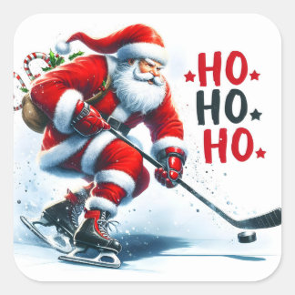 Der Weihnachtsmann spielt Hockey auf dem Eisrad im Quadratischer Aufkleber