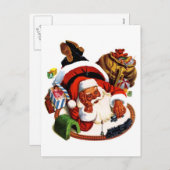 Der Weihnachtsmann spielt mit Zügen Feiertagspostkarte (Vorne/Hinten)
