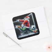 Der Weihnachtsmann startet einen Fußballball im Wi Quadratischer Aufkleber (Umschlag)