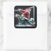 Der Weihnachtsmann startet einen Fußballball im Wi Quadratischer Aufkleber (Tasche)