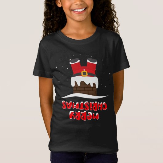 Der Weihnachtsmann steckt im Schornstein und auf d T-Shirt (Vorderseite)