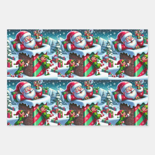 Der Weihnachtsmann steckt in einem Kamin mit spiel Geschenkpapier Set (Vorderseite 2)