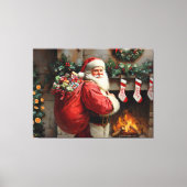 Der Weihnachtsmann Stehend vor einem Kamin Leinwanddruck (Vorderseite)
