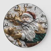 Der Weihnachtsmann teilt freudig Momente mit Renti Große Wanduhr (Vorderseite)