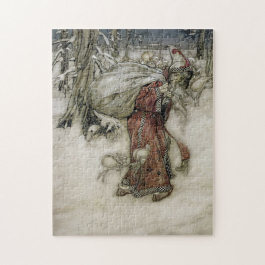 Der Weihnachtsmann trägt einen Sack der Geschenke Puzzle (Vertikal)