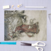 Der Weihnachtsmann trägt einen Sack der Geschenke  Seidenpapier (Handwerk)