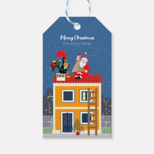 Der Weihnachtsmann trifft auf das portugiesische R Geschenkanhänger (Vorderseite)