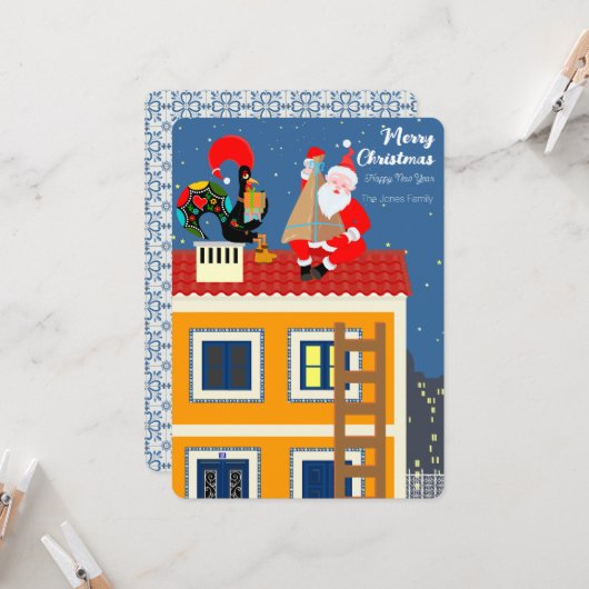 Der Weihnachtsmann trifft auf das portugiesische R Karte (Vorderseite/Rückseite Beispiel)