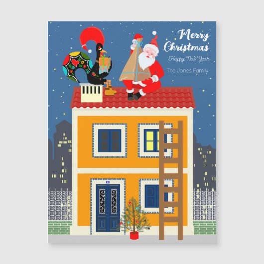 Der Weihnachtsmann trifft auf das portugiesische R Magnetkarte (Vorderseite)