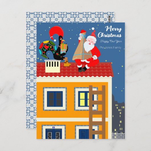 Der Weihnachtsmann trifft auf das portugiesische R Postkarte (Vorne/Hinten)