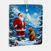 Der Weihnachtsmann trifft sich mit freundlichem Bä Keramikornament (Rechts)
