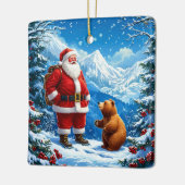 Der Weihnachtsmann trifft sich mit freundlichem Bä Keramikornament (Links)