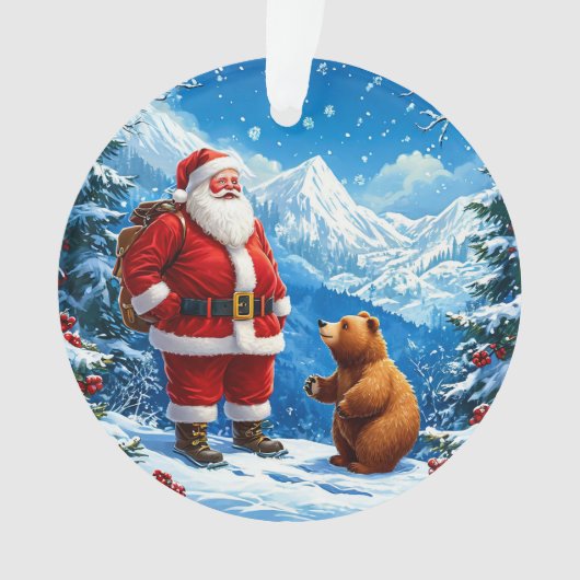 Der Weihnachtsmann trifft sich mit freundlichem Bä Ornament (Vorderseite)