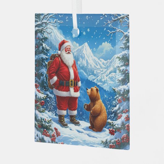Der Weihnachtsmann trifft sich mit freundlichem Bä Ornament Aus Glas (Vorderseite links)