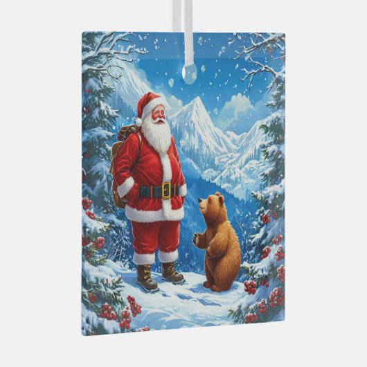 Der Weihnachtsmann trifft sich mit freundlichem Bä Ornament Aus Glas (Vorderseite Rechts)