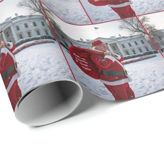 Der Weihnachtsmann Trump vor dem Weißen Haus Geschenkpapier (Rolleneckpunkt)