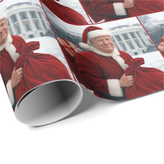 Der Weihnachtsmann Trump vor dem Weißen Haus Geschenkpapier (Rolleneckpunkt)