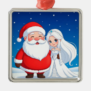 Der Weihnachtsmann umarmt eine Schneekönigin Ornament Aus Metall
