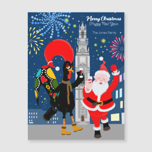Der Weihnachtsmann und der Rooster Toast auf die N Magnetkarte